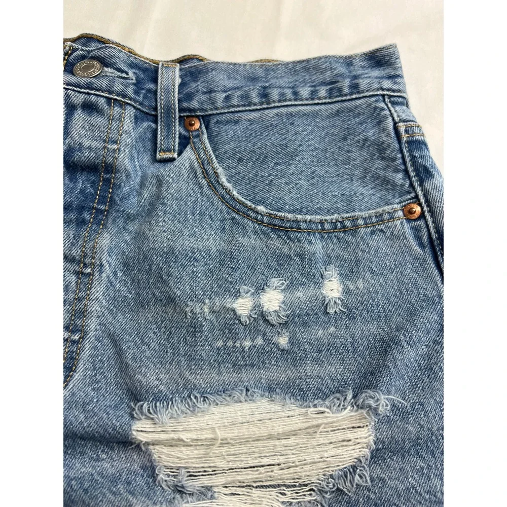 Levi's 501 Original‎ Cut Off Shorts Women 29 Blue Distressed Denim High Rise F1